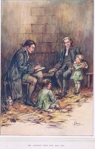 Pan Jenkins vzal pero a inkoust, ilustrace z „The Vicar of Wakefield“ od Olivera Goldsmitha, kolem roku 1910